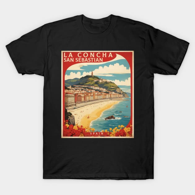 La Concha San Sebastian Beach Spain Travel Tourism Retro Vintage Art T-Shirt by TravelersGems